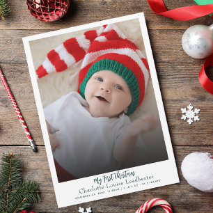 First Christmas Baby Birth Photo Modern Holiday Card