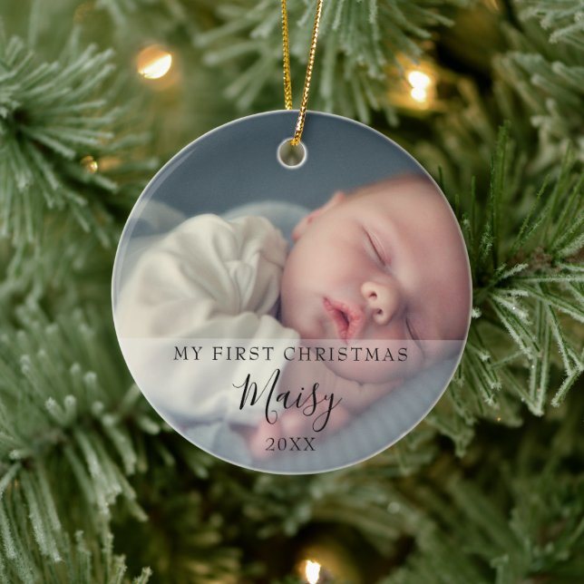 First Christmas Baby Birth Stats Photo Ceramic Ornament (Tree)
