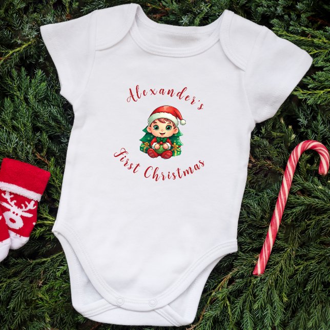 First Christmas Baby Boy Elf Personalized Bodysuit (Creator Uploaded)
