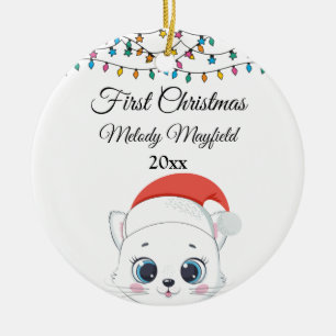 First Christmas Baby Boy Girl Cute Cat 2023 Ceramic Ornament