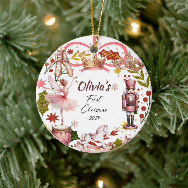 First Christmas Baby coquette girly pink   Ceramic Ornament (Tree)
