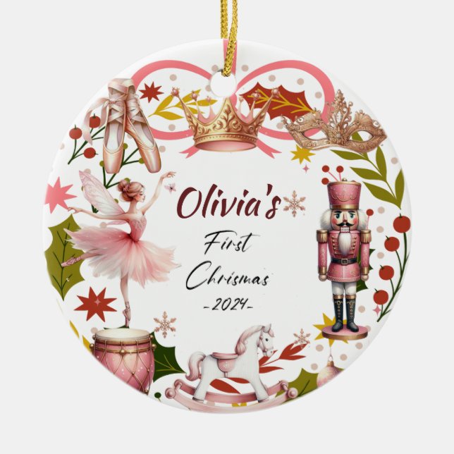 First Christmas Baby coquette girly pink   Ceramic Ornament (Front)