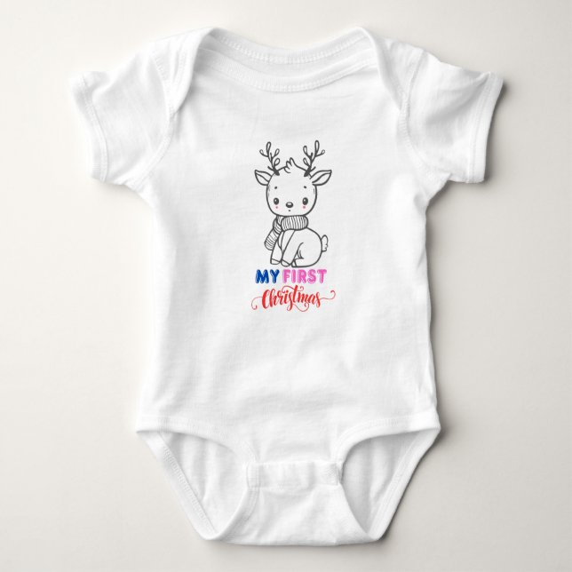 First Christmas Baby, Cute Baby Reindeer BabySuits Baby Bodysuit (Front)