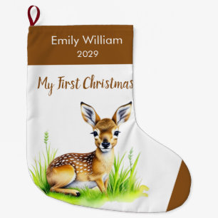 First Christmas baby deer Large Christmas Stocking