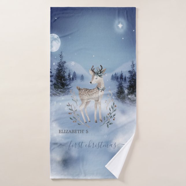 First Christmas,Baby Deer,Winter Landscape   Bath Towel Set (Bath Towel)