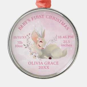 First Christmas baby details deer  Metal Ornament