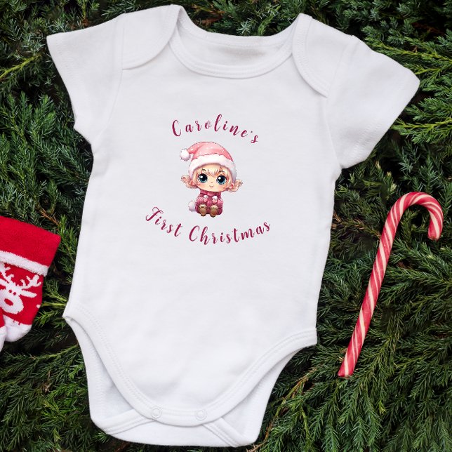 First Christmas Baby Girl Elf Personalized Baby Bodysuit (Creator Uploaded)