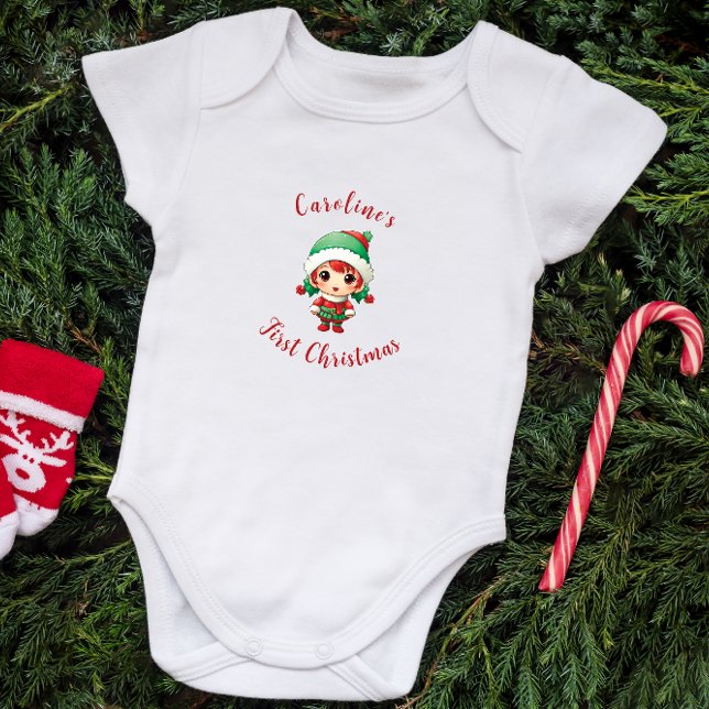 First Christmas Baby Girl Elf Personalized Bodysuit (Creator Uploaded)