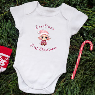 First Christmas Baby Girl Elf Personalized Bodysuit