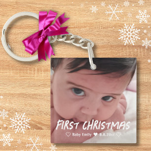 first christmas baby girl newborn photo  key ring
