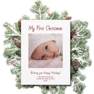 First Christmas Baby Girl Photo Festive Holiday Postcard