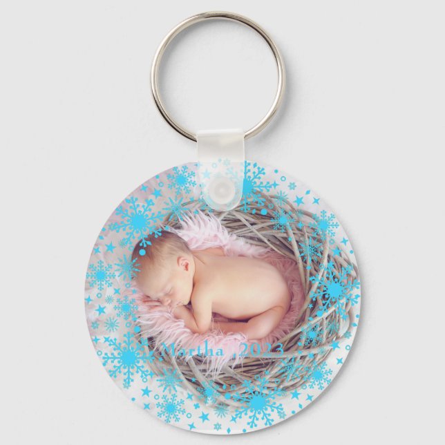 First Christmas Baby Girl Snowflake Frame Photo  Key Ring (Front)
