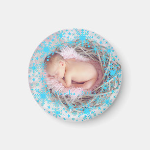 First Christmas Baby Girl Snowflake Frame Photo Magnet