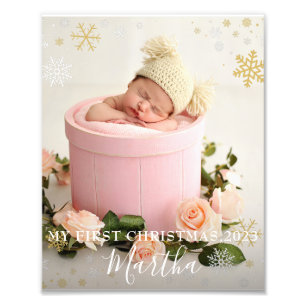 First Christmas Baby Girl Snowflake Frame Photo  Print