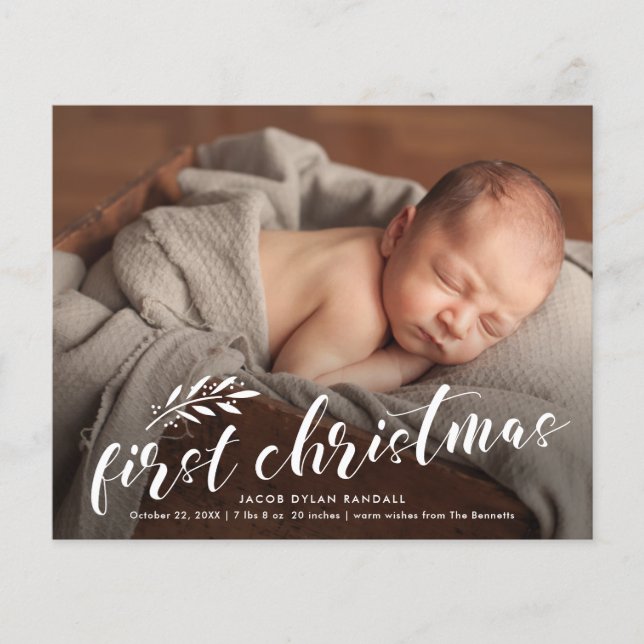 First Christmas Baby Holiday Birth Announcement   (Front)
