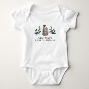 First Christmas Baby Penguin & Tree Personalised   Bodysuit