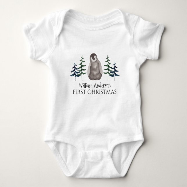 First Christmas Baby Penguin & Tree Personalised   Bodysuit (Front)