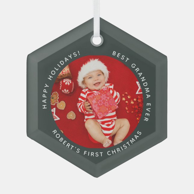 First Christmas Baby Photo Christmas Grandma Glass Tree Decoration (Front)