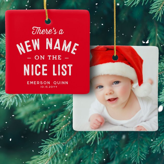 First Christmas baby photo cute red Ceramic Ornament (Creator Uploaded)