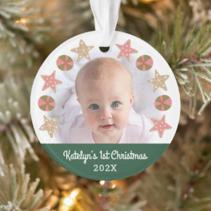 First Christmas Baby Photo Gingerbread Girl Green Ornament
