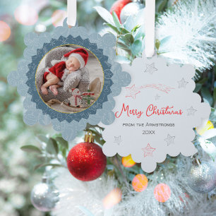 First Christmas Baby Photo Glitter Keepsake Tree Decoration Card