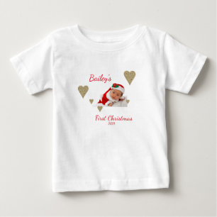 First Christmas Baby Photo Gold Heart T-Shirt