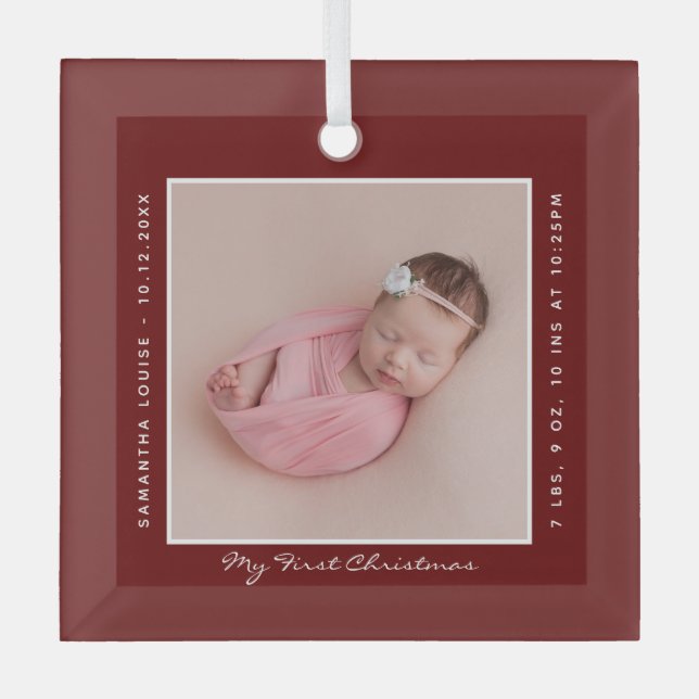 First Christmas Baby Photo Holiday Keepsake Glass Tree Decoration (Front)