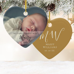 First Christmas Baby Photo Monogram Ceramic Orname Ornament