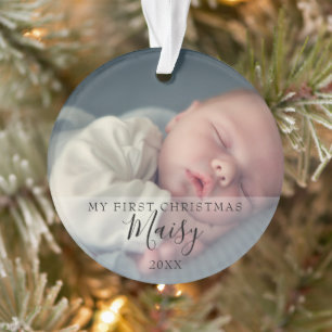 First Christmas Baby Photo Monogram Ornament