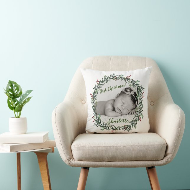 First Christmas, Baby Photo, Name Cushion (Chair)
