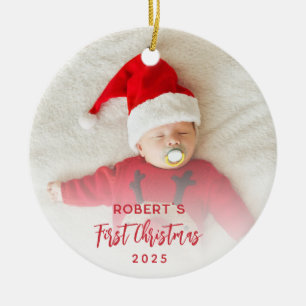 First Christmas Baby Photo Script Custom Ceramic Ornament
