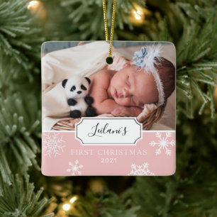 First Christmas Baby Photo Snow Baby Pink Ceramic Ornament