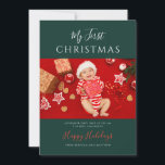 First Christmas Baby Photos Festive Holiday Card<br><div class="desc">Celebrate the joy of your little one's first Christmas with our personalized Baby's First Christmas Photo Collage Greetings Card! Capture the magical moments of your baby's journey through their first year in a heartwarming collage that highlights those precious smiles, adorable giggles, and charming milestones. Easily add a curated selection of...</div>