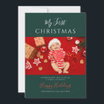 First Christmas Baby Photos Festive Holiday Card<br><div class="desc">Celebrate the joy of your little one's first Christmas with our personalized Baby's First Christmas Photo Collage Greetings Card! Capture the magical moments of your baby's journey through their first year in a heartwarming collage that highlights those precious smiles, adorable giggles, and charming milestones. Easily add a curated selection of...</div>