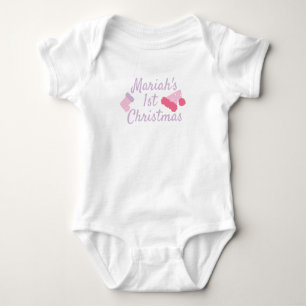 First Christmas Baby Santa Hat and Stocking Pink Bodysuit