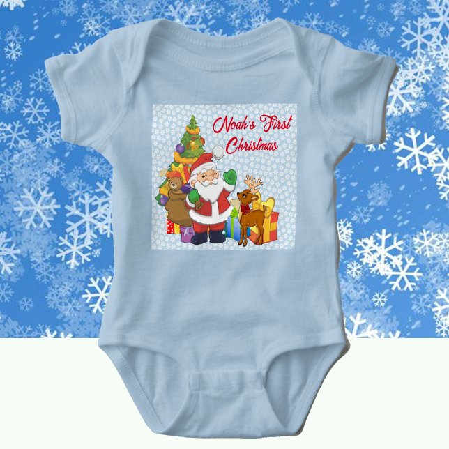 First Christmas Baby's Custom Name Santa Claus Baby Bodysuit (Creator Uploaded)