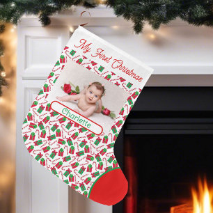 First Christmas Baby's Photo & Name Cute Large Christmas Stocking