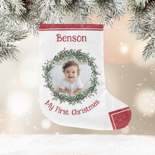 First Christmas Baby's Photo with Name Large Christmas Stocking