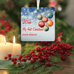 First Christmas ball photo Metal Square Ornament