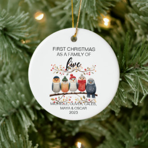 First Christmas Bird Family of Five Ceramic Ornament