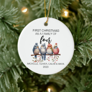 First Christmas Bird Family of Four Ceramic Ornament