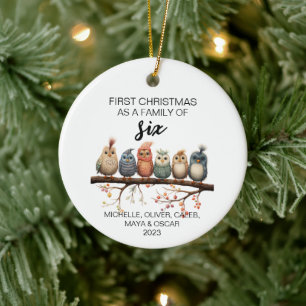 First Christmas Bird Family of Six Ceramic Ornament