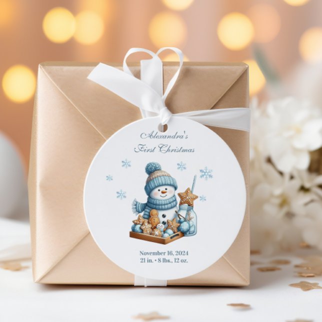 First Christmas Birth Announcement Classic Round Sticker (Creator Uploaded)