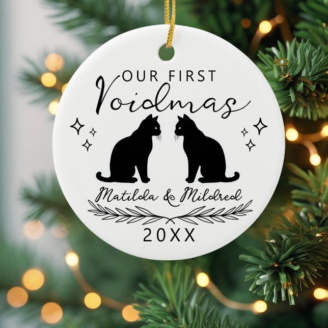 First Christmas Black Cat Family Ceramic Ornament (First Voidmas with your black cats? Here's the ornament to celebrate that wonderful moment. )