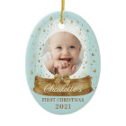 First Christmas Blue Baby Photo & Name Snow Globe