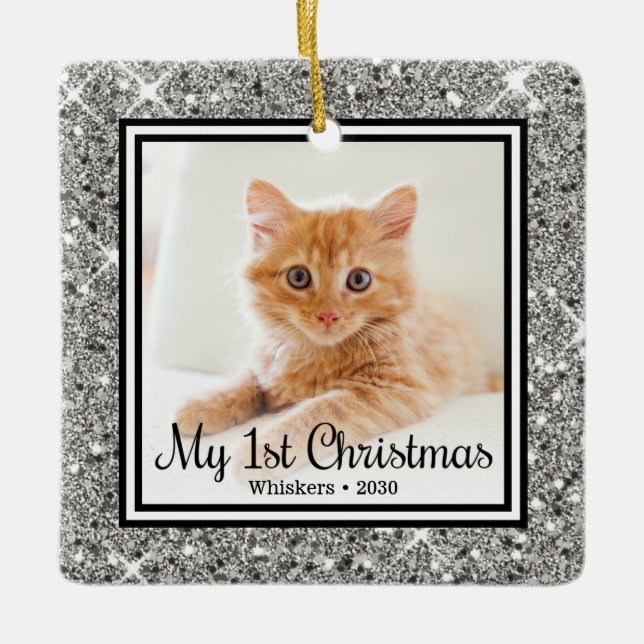 First Christmas Cat Photo Ceramic Ornament (Front)