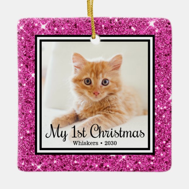 First Christmas Cat Photo Ceramic Ornament (Front)