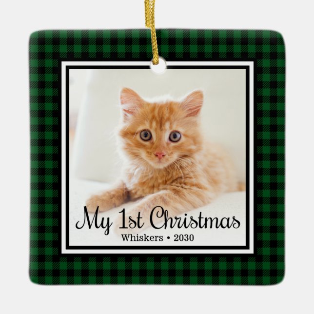First Christmas Cat Photo Ceramic Ornament (Front)