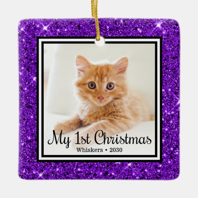 First Christmas Cat Photo Ceramic Ornament (Front)