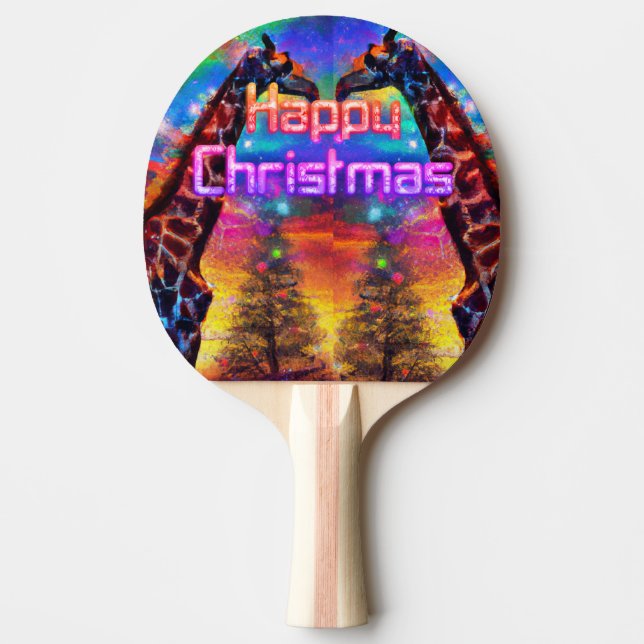 First Christmas Colourful Rainbow Africa Giraffe Ping Pong Paddle (Front)